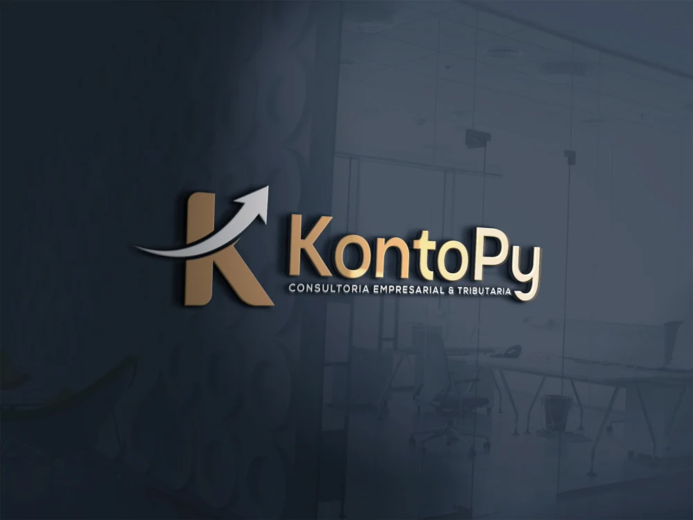Mockup de la identidad visual de KontoPy en un ambiente corporativo